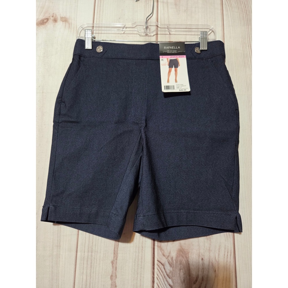 Rafaella Women Navy Blue Stretch Shorts Size 6 Comfortable Flat Front Vacation